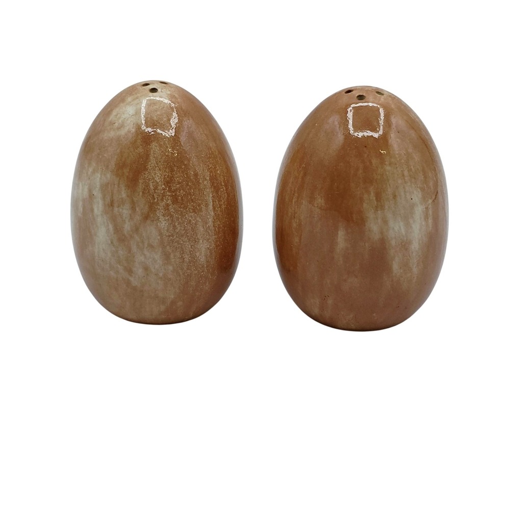 Beige Ceramic Egg Salt & Pepper Shakers Set Of 2 Small Marbled‎ Modern Kitchen